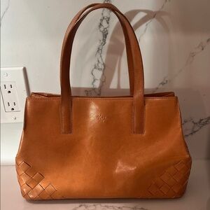 Monsac original woven Structured Leather Shoulder Tote in Cognac